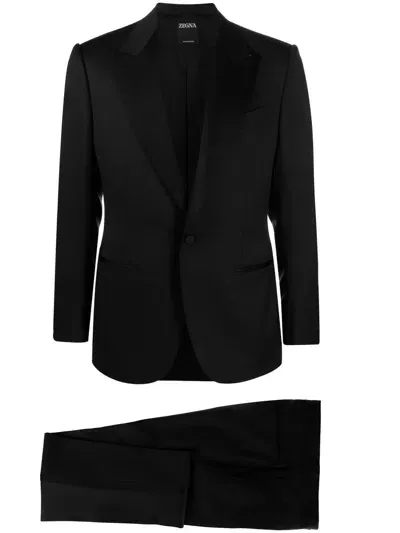 Zegna Single Breasted Wool Suit In Black