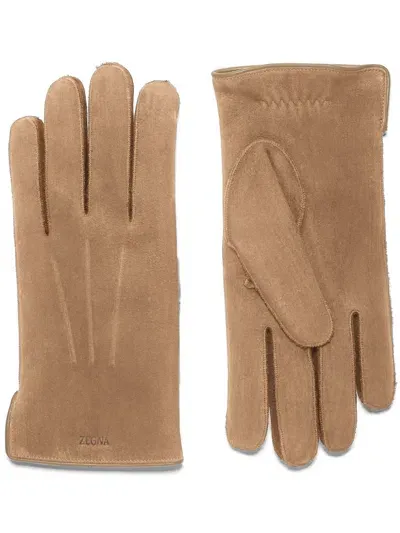 Zegna Suede Gloves In Beige