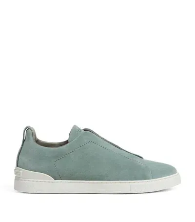 Zegna Triple Stitch Suede Sneakers In Green