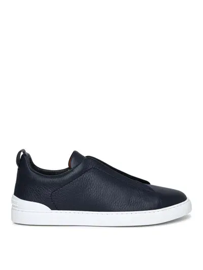 Zegna Triple Stitch Blue Leather Sneakers