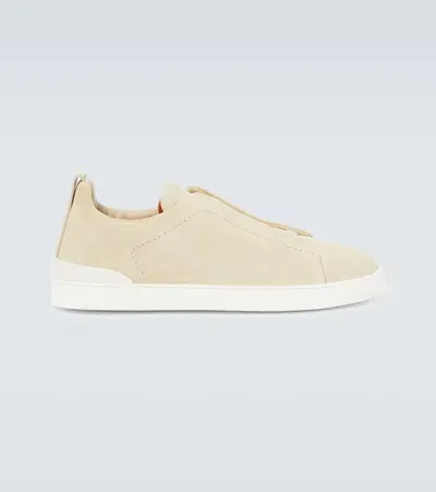 Zegna Triple Stitch Suede Sneakers In 105 Nat Sld