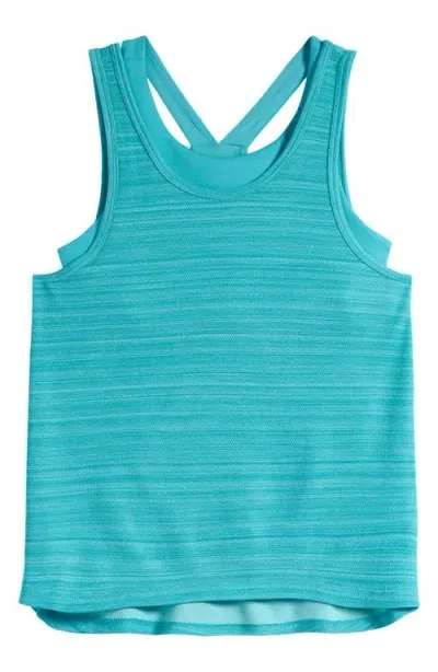 Zella Girl Kids' 3-in-1 Flex Bra & Tank Set (little Kid & Big Kid) In Teal Scuba