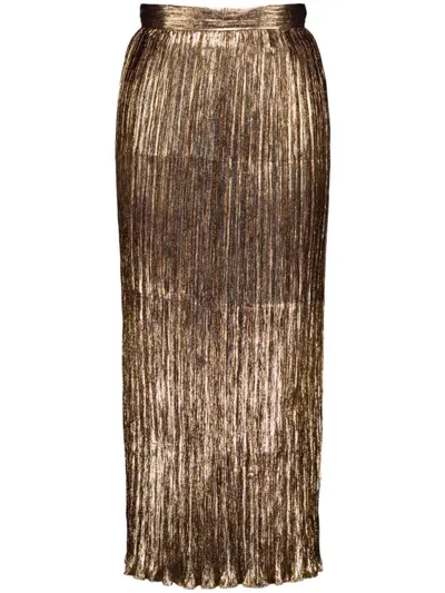 Zeus + Dione Lurex Pleated Midi Skirt In Gold