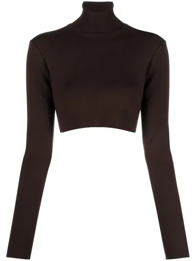 Zeynep Arcay Cropped Knitted Turtleneck Top In Brown