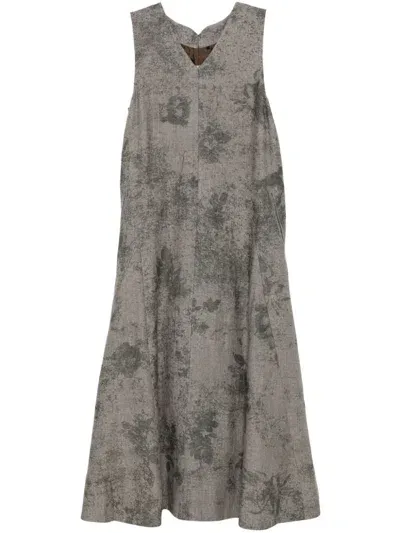 Ziggy Chen Abstract-print Midi Dress In Grey