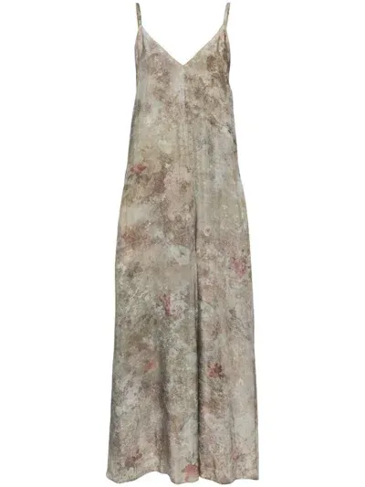 Ziggy Chen Floral-printed V-neck Dress In Neutrals