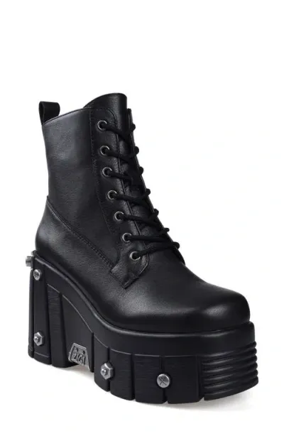 Zigi Nefeli Wedge Combat Boot In Black Leather