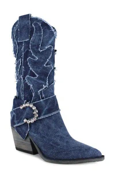 Zigi Neguiver Western Boot In Blue Denim