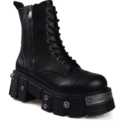 Zigi Shanti Platform Combat Boot In Black Leather