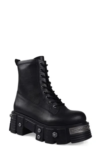 Zigi Sharifa Platform Combat Boot In Black Leather