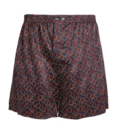 Zimmerli Silk Leaf Print Boxer Shorts In Navy