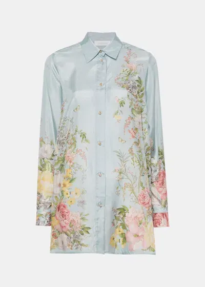 Zimmermann Womens Blue Floral Floral-print Silk Shirt In Multicolor