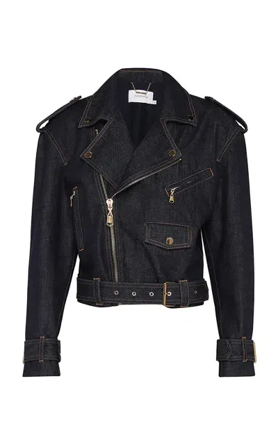 Zimmermann Crush Denim Biker Jacket In Dark Wash