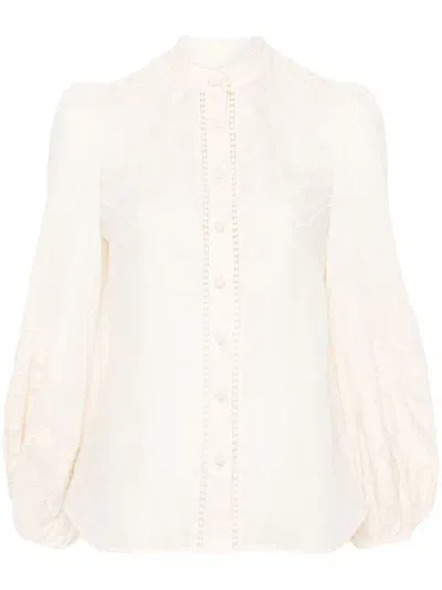 Zimmermann Embroidered Linen Blouse In Beige