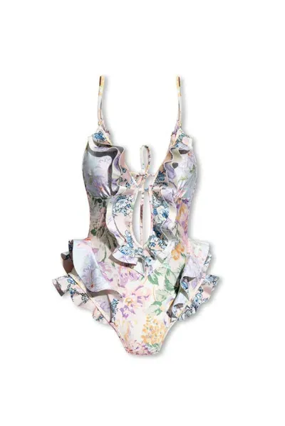 Zimmermann Floral Printed One Piece Swimsuit In Multicolor