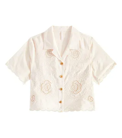 Zimmermann Kids' Halliday Embroidered Cotton Shirt In Beige