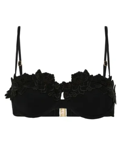 Zimmermann Halliday Floral-appliqué Bikini Bra Black