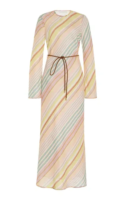 Zimmermann Halliday Floral-cotton Bias-cut Maxi Dress In Multi Stripe