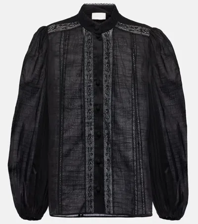 Zimmermann Halliday Lace Trim Shirt In Black