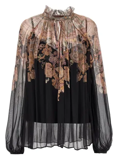 Zimmermann Illustration Billow Shirt, Blouse Multicolor In Black Paisley