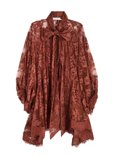 Zimmermann Illustration Lace Mini Dress In Brown