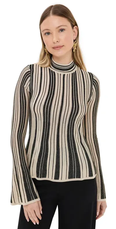 Zimmermann Illustration Metallic Knit Top In Black,white