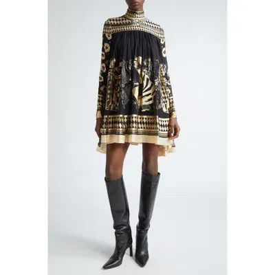 Zimmermann Illustration Otto Jacquard Long Sleeve A-line Minidress In Black