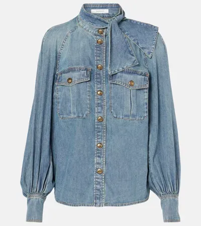 Zimmermann Illustration Raglan Denim Shirt In Blue