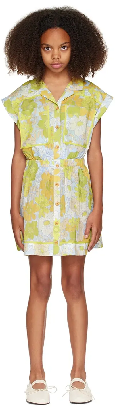 Zimmermann Kids Green & Blue Pop Utility Dress In Green Multi Floral