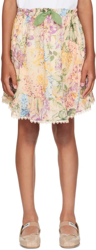 Zimmermann Kids' Halliday Floral-print Skirt In Neutrals