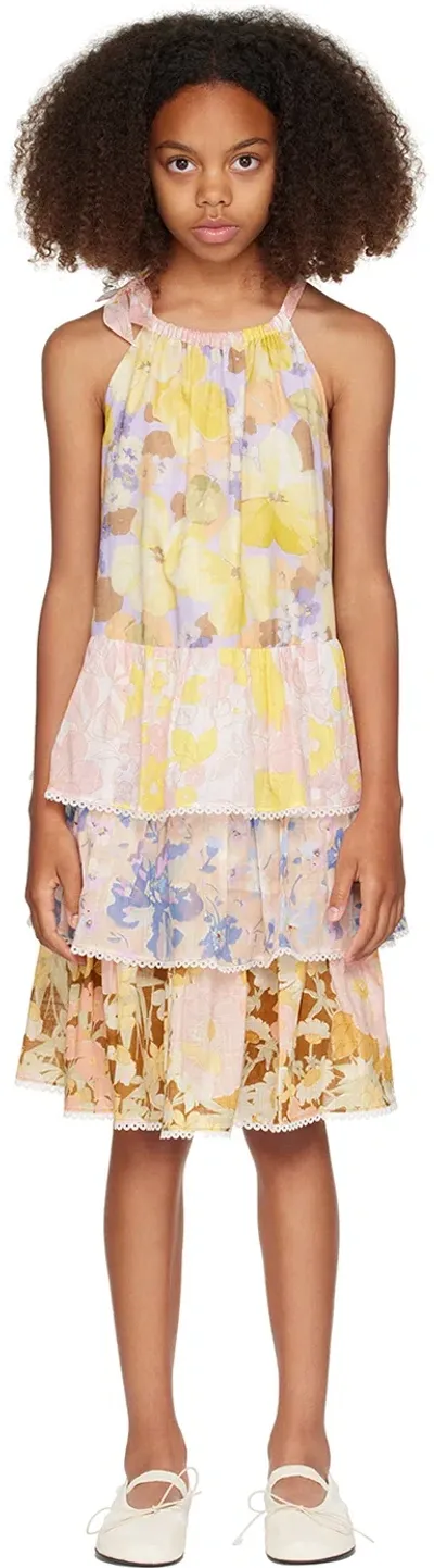 Zimmermann Kids Multicolor Pop Tiered Halter Dress In Spliced Spli