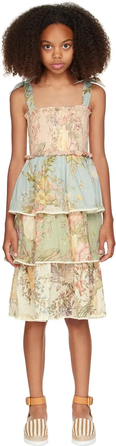 Zimmermann Kids Multicolor Waverly Dress In Spliced Spli