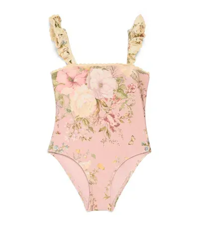 Zimmermann Kids' Lace-trim Floral Swimsuit In Pink