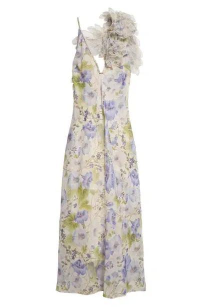 Zimmermann Natura Feathered Linen-silk Maxi Dress In Blue Floral