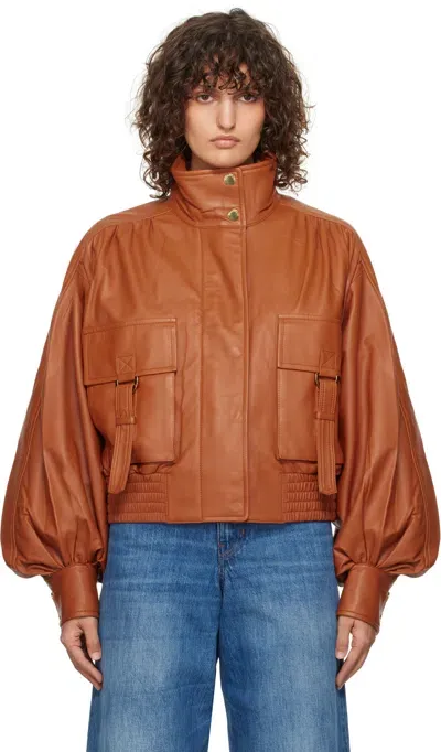 Zimmermann Orange Illustration Leather Biker Jacket In Spic Spice