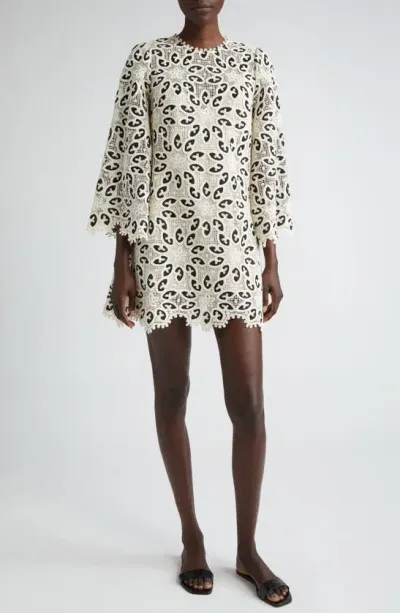 Zimmermann Ottie Lace Shift Minidress In Cream Black