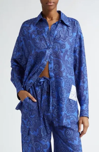 Zimmermann Ottie Oversized Silk Shirt In Blue