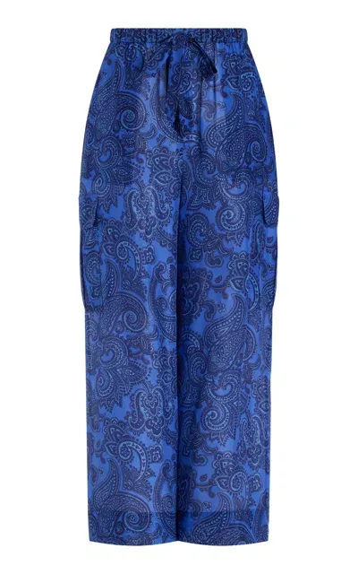 Zimmermann Ottie Silk Wide-leg Cargo Pant In Blue Paisley