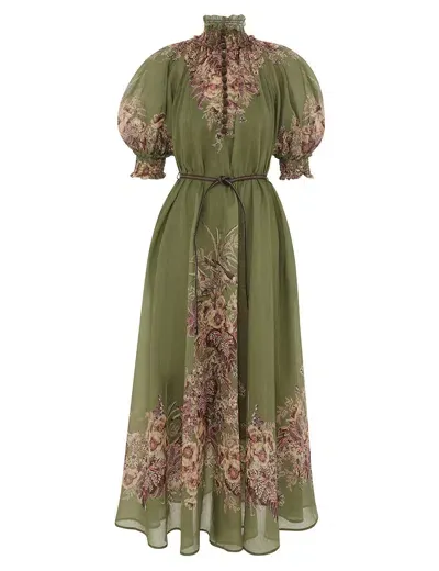 Zimmermann Ottie Swing Maxi Dress Khaki Floral In Green