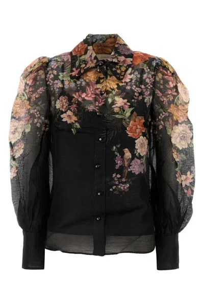 Zimmermann Pavilion Floral Printed Blouse In Black