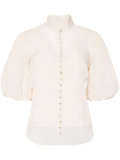 Zimmermann Pleated Button Blouse In Neutrals