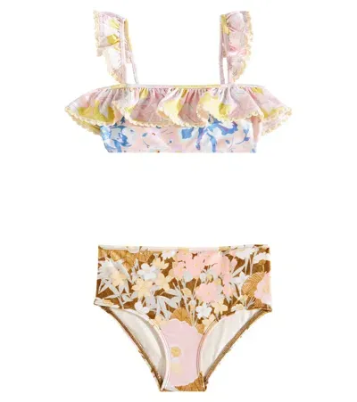 Zimmermann Kids' Pop Floral Frill-trimmed Bikini In Pink