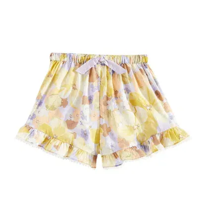 Zimmermann Kids' Pop Floral Ruffled Cotton Shorts In Yellow