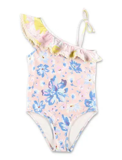 Zimmermann Kids' Pop Trim Frill One Piece In Blue