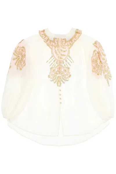 Zimmermann Embroidered Ramie Blouse For Women In White