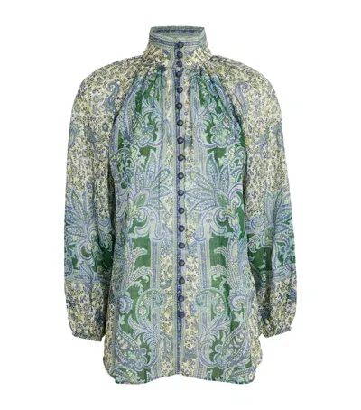 Zimmermann Ramie Paisley Ottie Blouse In Green Paisley