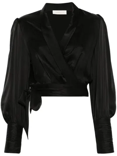 Zimmermann Wraparound Silk Top In Black