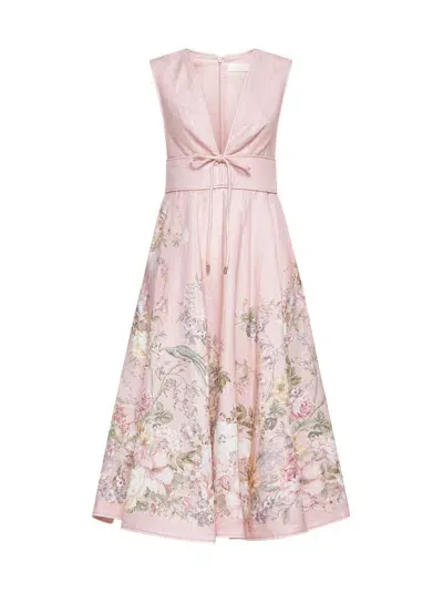 Zimmermann Waverly Plunge Midi Dress In Pink