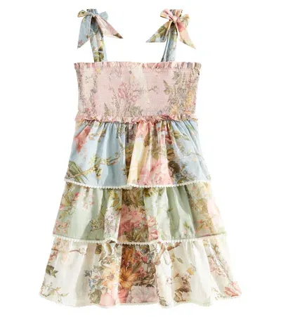 Zimmermann Kids' Waverly Shirred Cotton Dress In Multicoloured