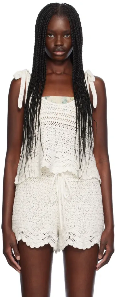 Zimmermann White Lightburst Textured Swing Tank Top In Ivory Ivo